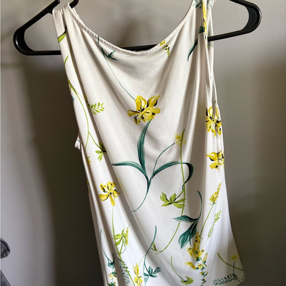 Ann Taylor White and Yellow Floral Tank Top